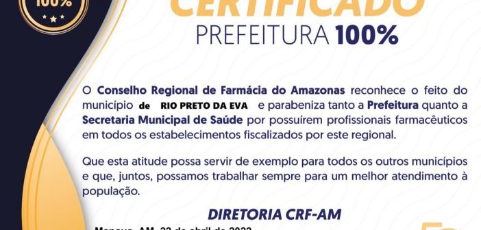 Conselho Regional de Farmácia do Amazonas parabeniza Rio Preto da Eva por ter farmacêuticos em todos os estabelecimentos de saúde
